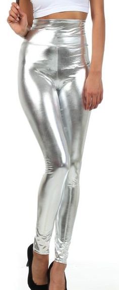 Shop the latest styles of Sakkas Shiny Liquid Metallic High Waist Stretch Leggings - Made in USA at Sakkas Store. Free Shipping+ Free Return on eligible item Outfit Leather Leggings, Silver Leggings, Silver Pants, Leather Leggings Outfit, Ambrosia Salad, Disco Pants, Shiny Pants, Metallic Leggings, Liquid Leggings