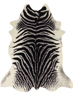 a zebra print area rug with black and white stripes on the back of it's skin