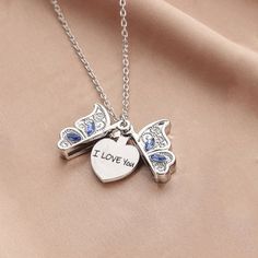 Vintage Open Butterfly Necklace Love Heart Animal Necklace Retro Boho Heart Shaped Album Box Sapphire Pendant Necklace Lettering English I Love You Love Heart Necklace Female Valentine's Day Anniversary Gift Jewelry Blue Heart Pendant Jewelry For Mother's Day, Blue Heart-shaped Jewelry For Mother's Day, Blue Heart Charm Jewelry As A Gift, Blue Heart Charm Jewelry As Gift, Blue Heart Charm Jewelry For Gift, Blue Heart Charm Jewelry Gift, Blue Jewelry With Heart Charm For Gifting, Blue Heart Charm Necklace For Mother's Day, Blue Heart Pendant Necklace For Mother's Day