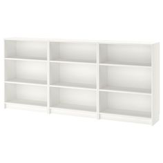 a white bookcase with six shelves on each side