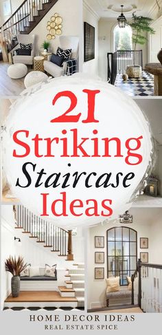 the cover of 21 striking staircase ideas