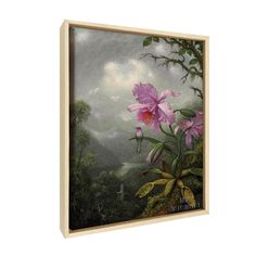 a painting with pink flowers in the foreground