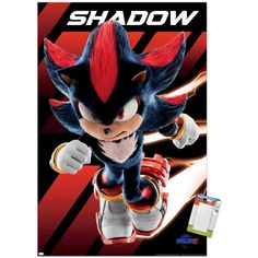 sonic the hedgehog poster with an image of it's shadow in red and black