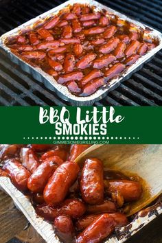 bbq little smokies are being cooked on the grill and then covered in barbecue sauce