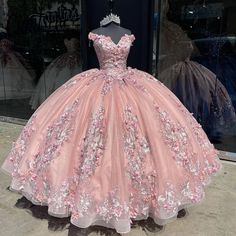 #debutantes #dress #moda #princess Pink Quinceanera Dresses, 15 Birthday Party, Dress For 15, Pink Quinceanera, Applique Lace, Picture Pink