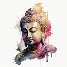 the buddha statue is painted in watercolor