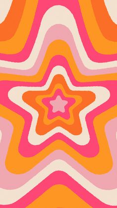 an orange, pink and white abstract pattern with stars in the center on a beige background