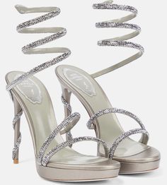 Wrap Around Snake, Strap Sandals Heels, Cute Heels, Rene Caovilla, Silver Heels, Silver Crystal, Pretty Shoes, Wrap Around, Strap Sandals