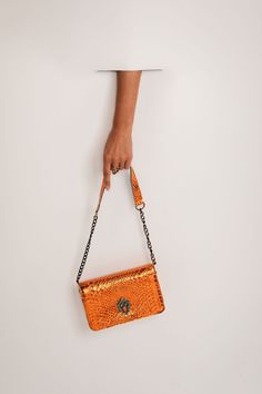 Leather Crossbody Bag - shiny orange bynes new york Mobile Shop, Conscious Fashion, Chain Crossbody Bag, Artisan Craft, Leather Material, The Soul, Leather Crossbody Bag, Fair Trade, Leather Crossbody