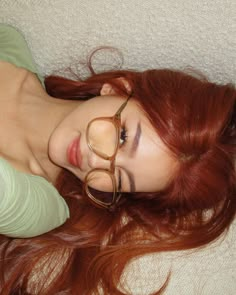 Jessica Vu Hair, Jessica Vu Instagram, Glasses Red Hair, Orange Glasses Outfit, Ginger Outfit Ideas, Red Hair With Glasses, Hair Color Ideas Ginger, Asian Copper Hair, Red Glasses Aesthetic