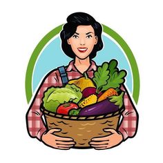 a woman holding a basket full of vegetables