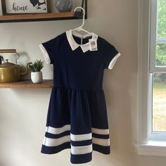 This Dress Is New With Tags And Very Cute! Summer Short Sleeve School Uniform Dress, Preppy Short Sleeve Dresses For School, Summer School Uniform Dress With Short Sleeves, Preppy Short Sleeve School Dress, Cute Navy School Dress, Navy School Dress For Spring, Cute Navy Short Sleeve Dress, Navy Short Sleeve School Dress, Cute Blue Dress For School