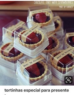 chocolate tart with strawberries in plastic containers