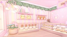 a pink room filled with lots of donuts