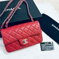 Chanel Shoulder Bag Dark Red Lambskin Interlocking Cc Logo, Quilted Pattern & Chain-Link Accent Silver-Tone Hardware Chain-Link Shoulder Strap Single Exterior Pocket Leather Lining & Dual Interior Pockets Turn-Lock Closure At Front Includes Box & Dust Bag & Authenticity Card ** Condition** Very Good. Gently Used. Like New Condition. Estimated Item Measurements Shoulder Strap Drop: 22.5" Height: 4.5" Width: 7.75" Depth: 2.5" Color: Dark Red Dark Red Color, Chanel Flap Bag, Chanel Shoulder Bag, Bag Dark, Quilted Pattern, Cc Logo, Flap Bag, Chanel Bag, Dark Red