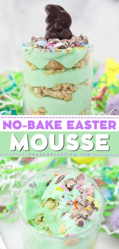 Whip up this No-Bake Easter Mousse! It's an Easter dessert recipe you can make ahead. Fun, creative, and colorful, these easy no-bake cheesecake mousse cups are the perfect Easter sweet for kids! Easter Desserts With Cool Whip, Easter Cool Whip Desserts, Easter Pudding, Easter Dessert Cups, Easter No Bake Cheesecake, Cheap Easy Easter Desserts, Simple Easter Desserts No Bake, Individual Easter Desserts, Easter Pudding Cups