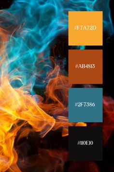 the color scheme for fire and water is orange, blue, yellow, and red