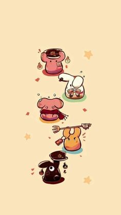 an image of some cartoon characters with food on their heads and one is holding a spoon