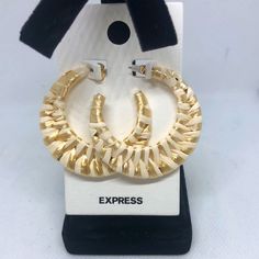 Nwt Express Hoop Earrings Gold/Creme Trendy Beige Jewelry For Spring, White Metal Hoop Earrings For Summer, Summer White Metal Hoop Earrings, White Metal Round Hoop Earrings, White Metal Hoop Earrings, Trendy Round Beige Jewelry, Chic Small White Hoop Earrings, White Small Hoop Earrings For Spring, Gold Hoop Earrings For Spring