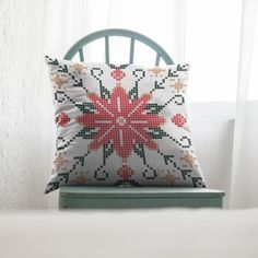 Poinsettia Pillowcase, Embroidery Style Print, Festive Decorative Pillowcase, Christmas Pillowcase, Ebroidery Style, Square Pillowcase Pillowcase Embroidery, Cleaning Pillows, Traditional Embroidery, Christmas Pillowcases, Hand Embroidery Stitches, Decorative Pillow Cases, Beautiful Embroidery, Accent Pillow, Poinsettia