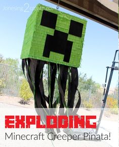 an octopus made out of paper with the words exploding minecraft creeper pinata