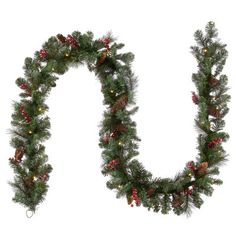 the letter u is made up of pine cones and fir branches with lights on them