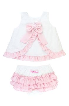 Swiss dots texturize a swingy, ruffle-trimmed top paired with matching bloomers. Includes matching bloomers 100% cotton Machine wash, tumble dry Imported Random Baby, Girl Swinging, Dress And Jacket Set, Baby Wishlist, Layette Set, Cosplay Dress, Swiss Dot, Toddler Girl Outfits