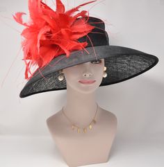 "Description: 100% Sinamay, light and comfortable *Wide brim measure Appr: 6.5\" brim *The crown is decorated with feather flower. Very beautiful!! *Head girth is 22\"-23.5\",adjustable string inside can give you the best fit. *Great for Kentucky Derby, Church, Wedding, Tea Party or other special event . If you want to use different colors feather flowers, check the last picture, tell me the color you need, I will change for you." Vintage Red Hat For Kentucky Derby, Red Hat For Kentucky Derby, One Size Fits Most, Handmade Wide-brim Fedora For Kentucky Derby, Fedora Hats For Kentucky Derby, Church, Western High-crown Fedora For Kentucky Derby, Sinamay Hats, Different Hats, Tea Party Wedding, Feather Flower