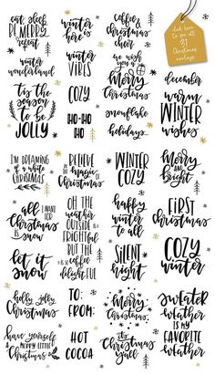 the christmas bundle includes handwritten lettering, tags and other holiday decorationating items to make it