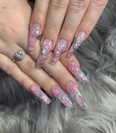 Glitter Nails Coffin, Acrylic Nails Natural, Coffin Nails Ombre, Pink Nail Art Designs, Nails Ombre, Squoval Nails, Pink Nail Art, Nails Glitter, Sparkle Nails