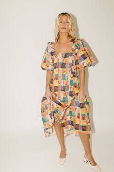 this vintage-inspired puff sleeve maxi dress is guaranteed to be your new go-to. it features a dainty ruffle neckline, dramatic puff sleeves, + a chic patchwork floral embroidery pattern. with its relaxed silhouette + flowy shape, it’s the perfect casual maxi dress to pair with your favorite heels, boots, sandals, or sneaks. multicolor patchwork // scoop neckline, front tie, dramatic puff sleeves, pockets, contrast stitching on collar model is 5'8" + wearing a small measurements are approximate Bohemian Midi Dress With Puff Sleeves And Ruffles, Vintage Midi Dress With Puff Sleeves And Ruffles, Puff Sleeve Maxi Dress, Collar Model, Casual Maxi Dress, Floral Embroidery Patterns, Puff Sleeve Dress, Church Outfits, Heels Boots