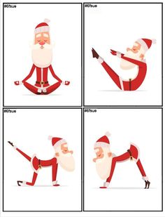 santa claus doing yoga poses for the camera