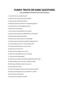 a question card with the words funny truth or dare questions written in black and white