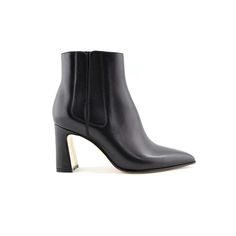 Black Leather Bold Block Ankle Boot | ALLY Shoes Classic Chelsea Boots With Sculpted Heel For Fall, Classic Ankle Boots With Reinforced Heel, Business Ankle Boots With Reinforced Heel, Classic Calf Leather Ankle Heeled Boots, Classic Calf Leather Ankle Boots, Workwear Ankle-high Chelsea Boots With Sculpted Heel, Workwear Chelsea Boots With Sculpted Heel, Luxury Pointed Toe Chelsea Boots For Fall, Luxury Fall Chelsea Boots With Reinforced Heel