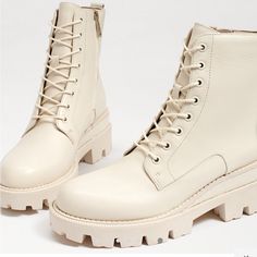 Sam Edelman Sold Out Ivory Leather Combat Boots. Only Worn Once. Timeless Boots, Platform Combat Boots, Sam Edelman Boots, Gladiator Heels, Womens Combat Boots, Black Combat Boots, Bootie Sandals, Favorite Boots, Combat Boot