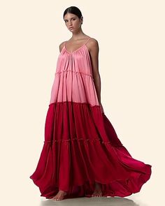 : KALITA La Maroma Maxi Dress For Women Ankle-length Evening Dress, Red Silk Flowy Maxi Dress, Summer Silk Maxi Gown, Red Silk Maxi Evening Dress, Silk Gown For Summer, Summer Silk Long Gown, Flowy Silk Maxi Gown, Flowy Long Summer Gown, Flowy Midi Dress With Long Skirt