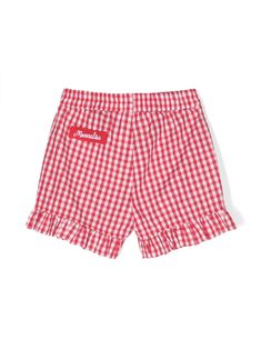 red cotton shorts cotton blend gingham check pattern logo patch to the front ruffled trim elasticated waistband straight leg unlinedComposition: Cotton, 100% Red Cotton Shorts For Playwear, Red Nylon Shorts, Red Graphic Print Summer Shorts, Red High-waisted Cotton Shorts, Playful Red Cotton Shorts, Shorts Cotton, Pattern Logo, Zegna Shoes, Prada Leather