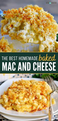 the best homemade macaroni and cheese casserole is on a white plate