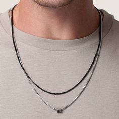 Men's' Necklace - Demian Necklace - Galis jewelry Black Stainless Steel Chain Necklace, Black Metal Necklace With Box Chain, Black Metal Box Chain Necklaces, Elegant Black Stainless Steel Chain Necklace, Black Stainless Steel Chain Necklace With Adjustable Chain, Black Metal Jewelry With Box Chain, Black Sterling Silver Necklace, Black Stainless Steel Clavicle Chain Necklace, Gunmetal Chain Necklace As Gift