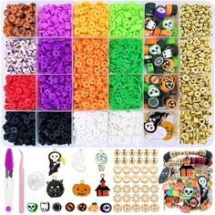 the box contains many different types of bead and beads for halloween decorations, such as jack - o'- lanterns