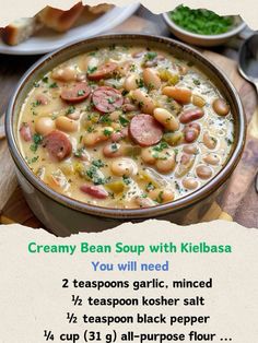 a recipe for creamy bean soup with kielbasa