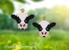 two pixelated images of a cow with blue eyes