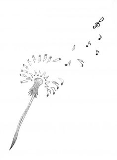 a drawing of a dandelion with musical notes coming out of it