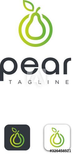 the logo for pear tagline is made with green leaves and an apple on it