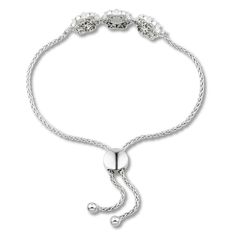 This classic bolo bracelet for her features a chic design of round freshwater cultured pearls traced in glimmering white lab-created sapphires. The sterling silver bracelet secures with a bolo clasp. The wheat chain adjusts up to 9.5 inches. Adjustable White Diamond Bracelet In Fine Jewelry Style, Adjustable Sterling Silver Bracelet Fine Jewelry, Fine Jewelry Silver Pearl Bracelet For Anniversary, Adjustable Sterling Silver Bracelet For Formal Occasions, Adjustable Sterling Silver Bracelet For Formal Events, Timeless Adjustable Sterling Silver Bracelet, Adjustable Timeless Sterling Silver Bracelet, Sterling Silver Formal Bracelet With Adjustable Chain, Elegant Adjustable Sterling Silver Chain Bracelet