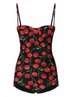 Dolce & Gabbana graphic-print stretch-design Swimsuit - Farfetch Red One Piece, Dg Logo, Beach Swimwear, Cherry Print, Dolce E Gabbana, Black Swimsuit, Accessories Unique, Sweetheart Neckline, Look Fashion