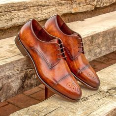 Ambrogio 2508 Men's Shoes Cognac Patina Leather Derby Oxfords (AMB1153)-AmbrogioShoes Lofar Shoes, Mens Derby Shoes, Clarks Wallabees, Derby Dress, Custom Made Shoes, Leather Artisan, Traditional English, Hand Painted Leather, Unique Shoes