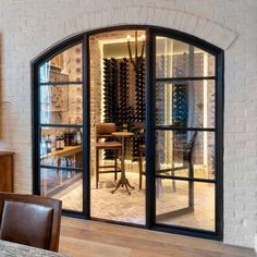 thermal-break-iron-french-single-door-with-double-sidelights-clear-large-glass-4-lite-design Wine Room Design, Cellar Doors, Whiskey Room, Wine Cellar Door, Wine Closet, Iron Entry Doors, Home Wine Cellars, Wine Cellar Design, Cellar Design