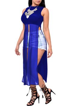 Royal Blue Midi Club Dress, Clubwear Tops, High Neck Sleeveless Top, Split Top, Crop Top Dress, Club Tops, High Neck Sleeveless, Crop Top Shirts, Online Dress Shopping