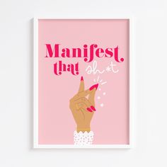 Manifest that sh*t, you can do it! Girly and cute way to motivate you everyday, whether in your office or bedroom! Or the perfect gift for anyone who needs a boost! Original Illustration and typography. Art print only. Frame not included. Our prints are of the highest quality, printed on Archival 290gsm satin paper, giving the pin-sharpness of gloss without the glare and stickiness in your frame! All artwork and illustrations are hand-drawn and created in-house. Your print will be packaged in a clear sleeve to protect from moisture and wrapped in acid-free pink tissue paper with our cute Peachi branding and a sturdy cardboard back Envelope with 'Do Not Bend'. If your order contains an A3 print this will come lovingly packaged in a plastic-free triangular tube. If you require a custom print Nail Salon Decor, Print Bedroom, Bathroom Prints, Motivational Wall Art, Bedroom Prints, Kitchen Prints, White Hand, Motivation Wall, Salon Decor